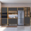 Ver imagem 1 de Armário de Cozinha Modulada com Balcão e Tampo 11 Portas 5 Gavetas Ágata 100% Mdf Vidro Reflecta Amê