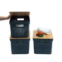 Ver imagem 2 de Kit 3 caixas organizadoras multiuso empilhável com tampa de bambu poá 18L cinza - Oikos
