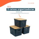 Ver imagem 3 de Kit 3 caixas organizadoras multiuso empilhável com tampa de bambu poá 18L cinza - Oikos