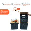 Ver imagem 4 de Kit 3 caixas organizadoras multiuso empilhável com tampa de bambu poá 18L cinza - Oikos