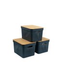 Ver imagem 1 de Kit 3 caixas organizadoras multiuso empilhável com tampa de bambu poá 18L cinza - Oikos