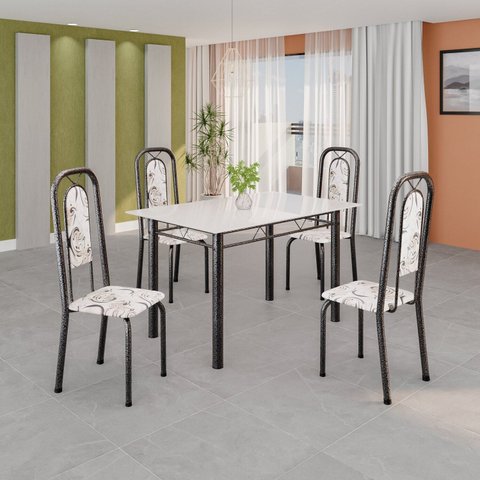 Conjunto Sala de Jantar com 4 Cadeiras Lara Prata/Arabesco