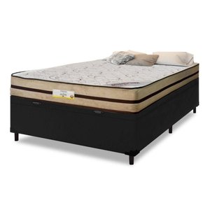 Cama Box com Baú Casal Preto + Colchão de Molas Ensacadas - Atlanta - Apolospuma Premium - 138x188x6