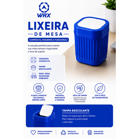 Lixeira de Mesa Compacta com Tampa Basculante:Azul