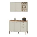 Ver imagem 1 de Conjunto Cozinha Tunísia 120cm 5 Portas com Aéreo e Balcão Off White/canelato