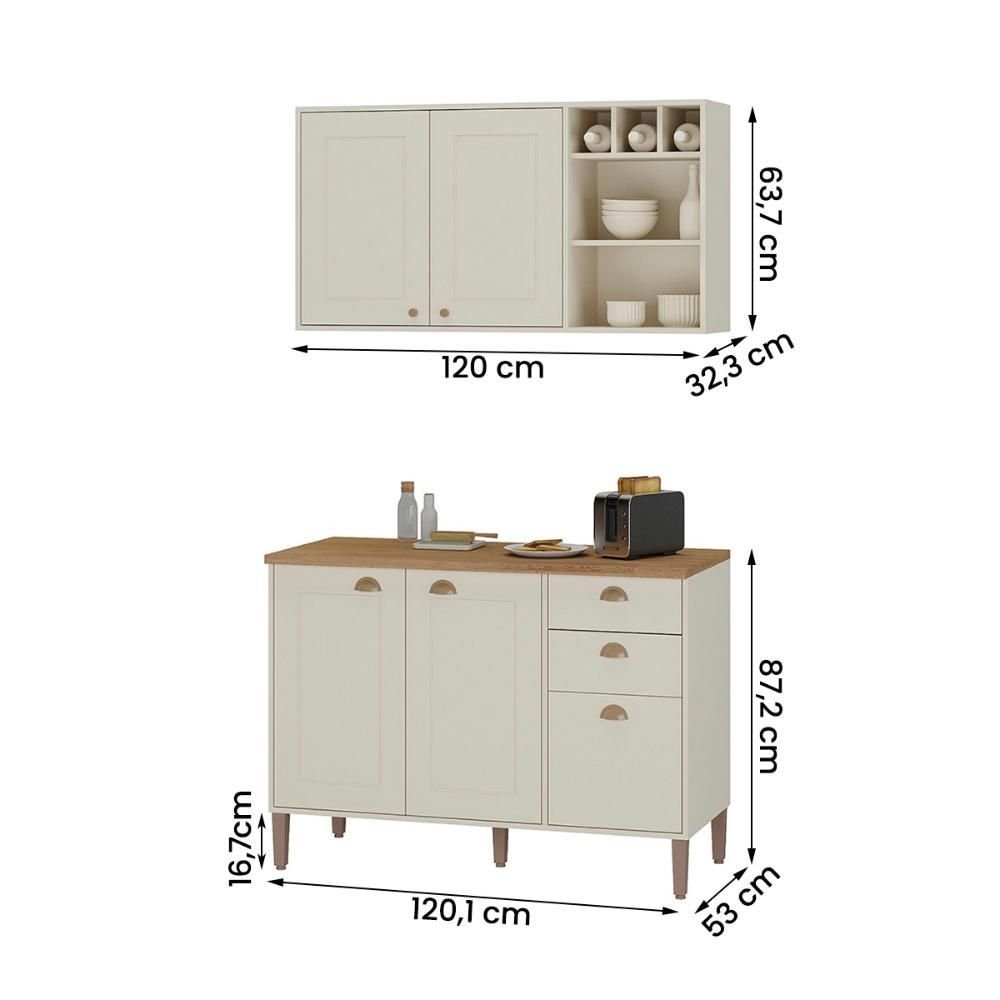 Conjunto Cozinha Tunísia 120cm 5 Portas com Aéreo e Balcão Off