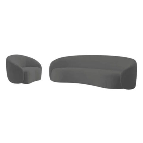 Kit Sofá 3 Lugares 180cm e Poltrona Orgânico Luxo Recepção Sala de Estar e Tv Amore Linho Cinza Escu