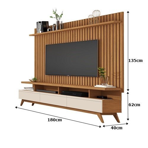 Rack Vivare 1.8 Wood com Painel Classic Ripado para Tv até 72 Polegadas Nature/off White - Giga Móve - 3