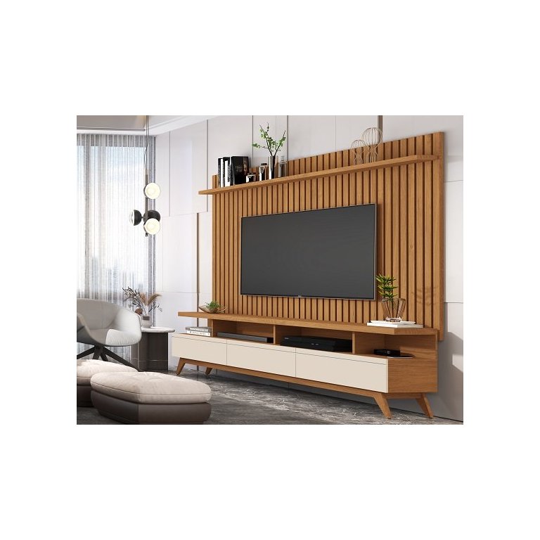 Rack Vivare 1.8 Wood com Painel Classic Ripado para Tv até 72 Polegadas Nature/off White - Giga Móve
