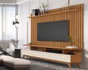 Ver imagem 1 de Rack Vivare 1.8 Wood com Painel Classic Ripado para Tv até 72 Polegadas Nature/off White - Giga Móve