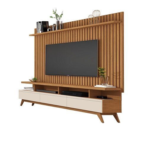 Rack Vivare 1.8 Wood com Painel Classic Ripado para Tv até 72 Polegadas Nature/off White - Giga Móve - 2