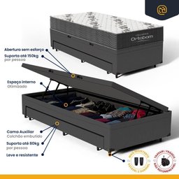 Cama Box Baú com Colchão de Espuma D33 Ortobom Airtech 100 + Auxiliar Unique Solteiro 88cm - 6