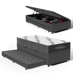 Cama Box Baú com Colchão de Espuma D33 Ortobom Airtech 100 + Auxiliar Unique Solteiro 88cm - 1
