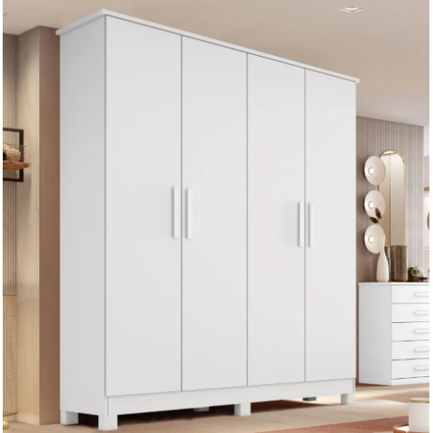 Guarda Roupa Solteiro 4 Portas com Pés em MDF Nina Bianchi Branco