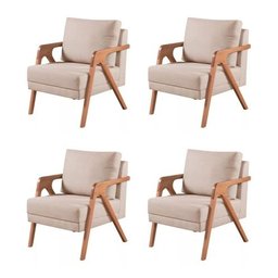 Kit 4 Poltronas Mona Linho Bege - Kimi Design - 1