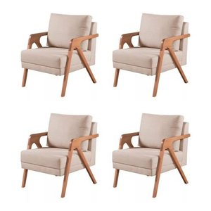 Kit 4 Poltronas Mona Linho Bege - Kimi Design