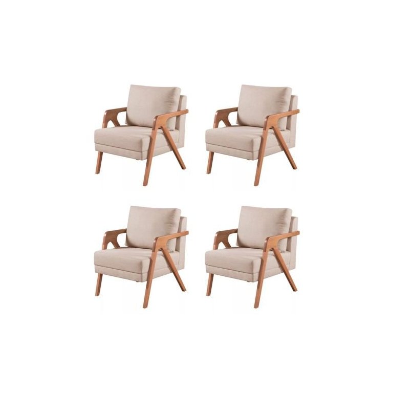 Kit 4 Poltronas Mona Linho Bege - Kimi Design