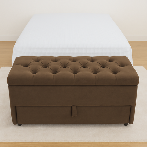 Puff Baú Gaveta (Sapateiro Infantil) 90X50X45cm na Cor Marrom Tecido Veludo Liso
