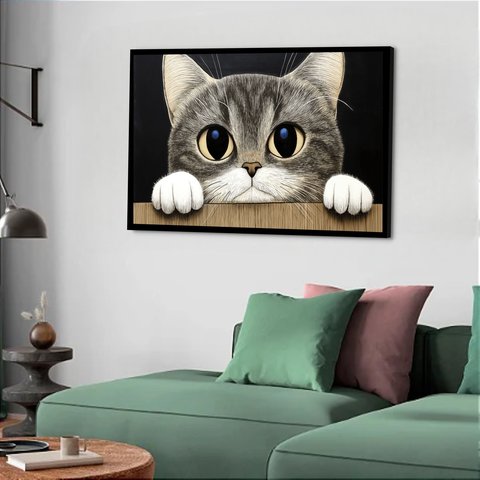 Quadro Decorativo Gato Olhar Muro - 50x70cm:moldura Preta