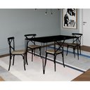 Ver imagem 1 de Jogo de Mesa Elen Retangular Tampo de Madeira 140x80cm Preto com 4 Cadeiras Katrina Pretoo Be
