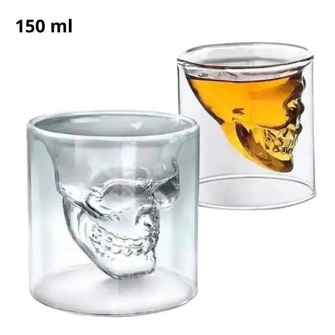 Copo de Vidro Duplo Formato Caveira 150ml - 2 Unidades