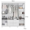 Ver imagem 5 de Guarda Roupa Casal Doble 8 Portas de Bater com Espelho e Cômoda Sapateira 4 Gavetas MDP Branco Flex