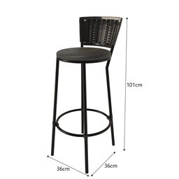 Conjunto 2 Banqueta Alta Preta com Encosto Junco, Aço Carbono, Assento Estofado D28 - 3