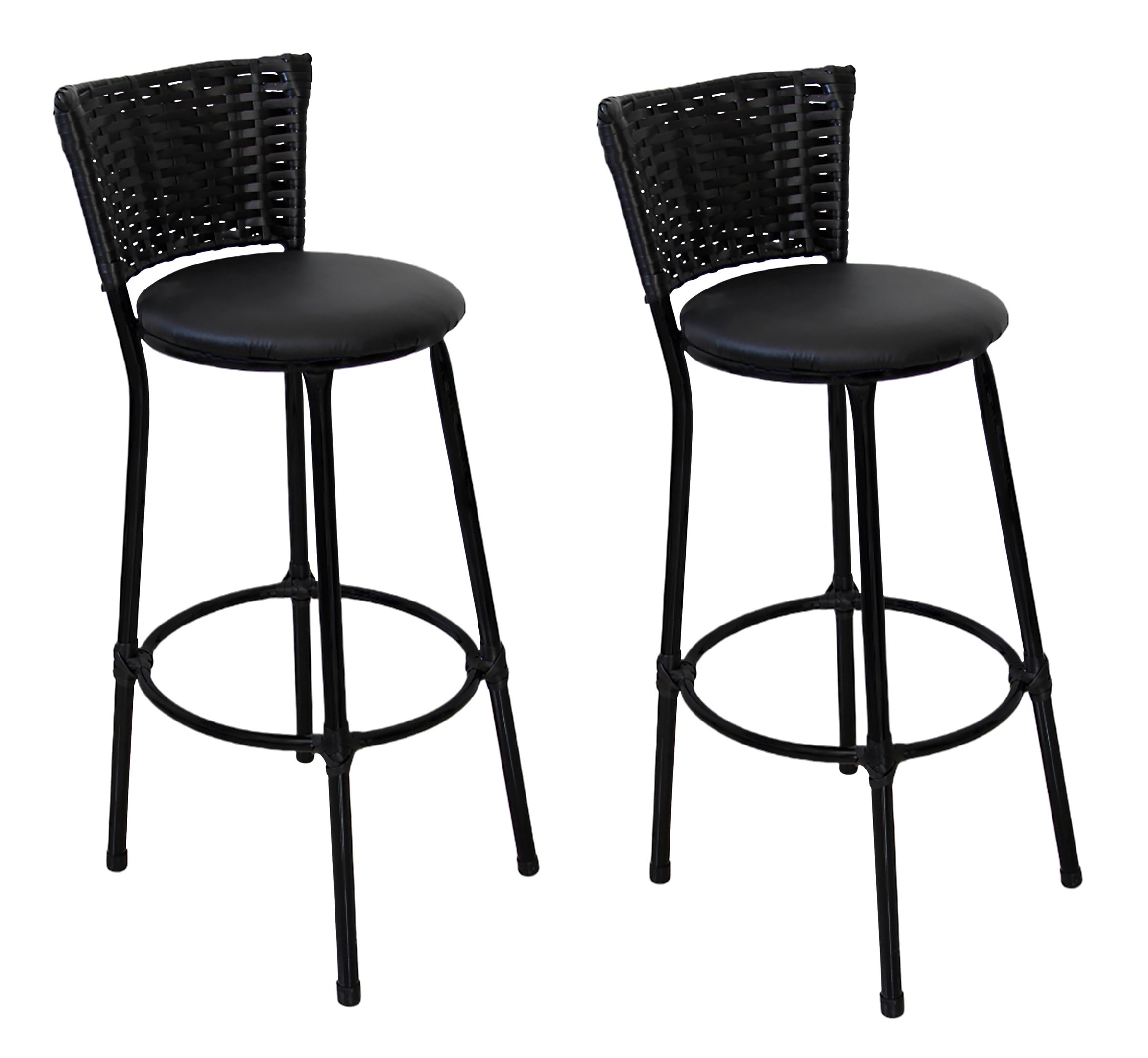 Conjunto 2 Banqueta Alta Preta com Encosto Junco, Aço Carbono, Assento Estofado D28 - 2