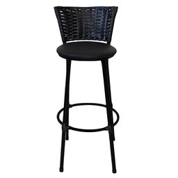 Conjunto 2 Banqueta Alta Preta com Encosto Junco, Aço Carbono, Assento Estofado D28 - 5