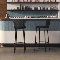 Conjunto 2 Banqueta Alta Preta com Encosto Junco, Aço Carbono, Assento Estofado D28 - 8
