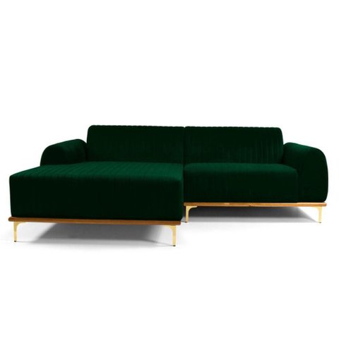 Sofá com Chaise Cocie 3 Lugares Lado Esquerdo Fixo 230cm Verde Veludo Sal Movelaria