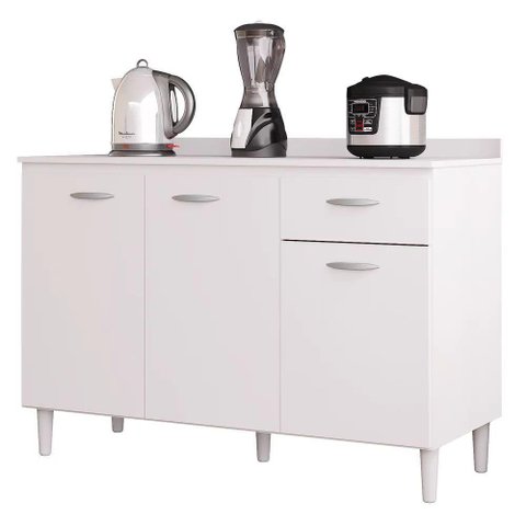 Balcão de Cozinha sem Tampo 3 Portas 1 Gaveta 120cm - Poquema Cor Branco