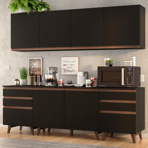Armário de Cozinha Completa 240cm Preto/Rustic Reims Madesa 02