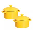 Ver imagem 1 de Kit 2 Mini Caçarola Cerâmica Amarela Esmaltada 250ml Moderna Panelinha para Festa Buffet Servir