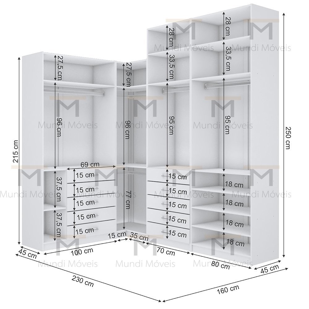 KIT CLOSET MODULADO 2 ALTURAS 4 MÓDULOS M451.B (CLOSET, CASA) MUNDI MOVEIS - 2