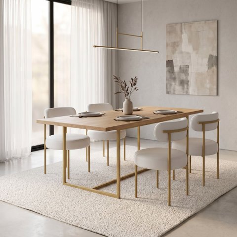 Cadeira Sala Jantar Margara Kit 4 Base Aço Dourado PU D03 - D'Rossi