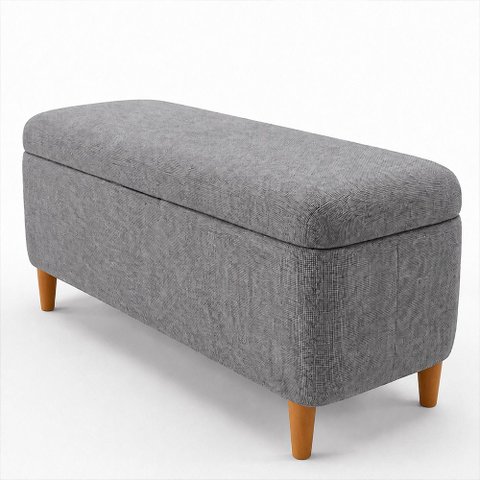 Puff Baú Bella 140cm Pés Madeira Linho Nobre Cinza - Sallar Home