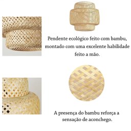 3 Pendente em Fibra Natural Artesanal de Bambu E27 Sala Quarto Nat03 - 3