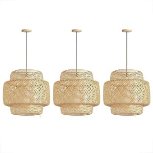3 Pendente em Fibra Natural Artesanal de Bambu E27 Sala Quarto Nat03