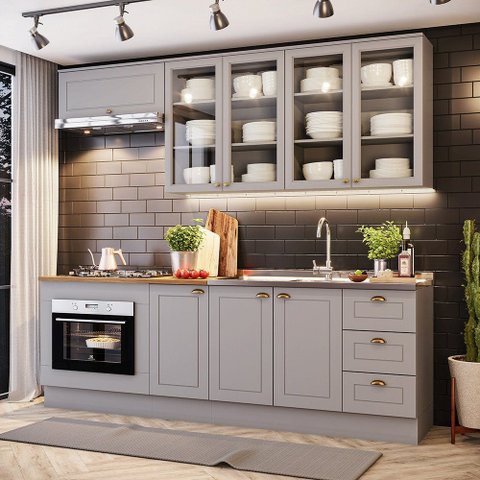 Cozinha Compacta 6 Peças Amy Casa 812 MDF Forno Embutir Cooktop Modulada Americana 240cm