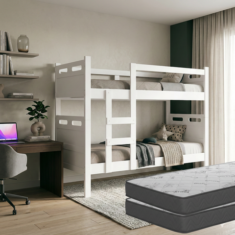 Beliche Adulto ou Infantil com 02 Colchões D33 Escada e Grade de Proteção, Ideal para Quarto Pequeno