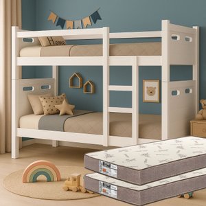 Beliche Adulto ou Infantil com 02 Colchões D33 Escada e Grade de Proteção, Ideal para Quarto Pequeno