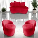 Ver imagem 1 de Kit Namoradeira + 2 Poltronas Yara Orgânica Suede Vermelho