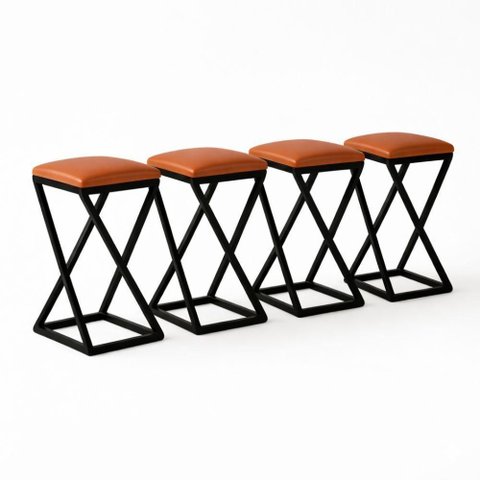 Kit 4 Banqueta Baixa Bancada 50 Cm Bar Cozinha Balcão Corino Caramelo