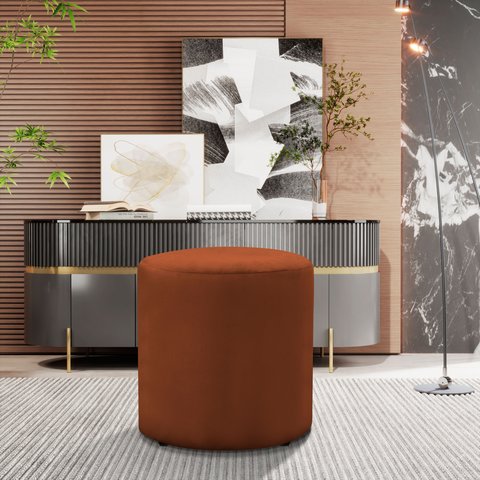 Puff Banqueta Viena Decorativo Redondo Veludo Terracota