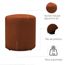 Puff Banqueta Viena Decorativo Redondo Veludo Terracota - 3