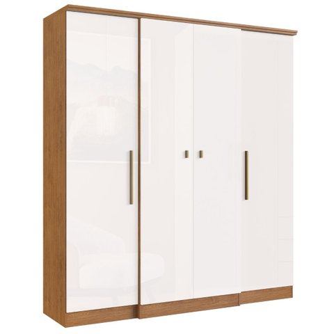 Guarda Roupa Casal MDP 4 Portas 2 Gavetas Miami Cor: Nogueira Off White