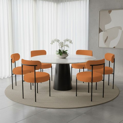 Cadeira Sala de Jantar Margara Kit 6 em Aço Preto Bouclê Ted D03 - D'Rossi