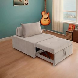 4 em 1 Poltrona, Puff, Chaise e Cama Ares Bege Estofama - 5