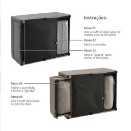 4 em 1 Poltrona, Puff, Chaise e Cama Ares Bege Estofama - 7